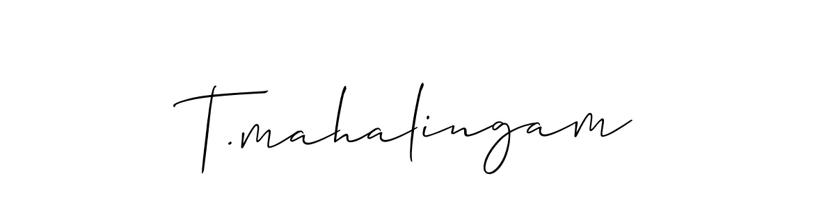 Allison_Script is a professional signature style that is perfect for those who want to add a touch of class to their signature. It is also a great choice for those who want to make their signature more unique. Get T.mahalingam name to fancy signature for free. T.mahalingam signature style 2 images and pictures png