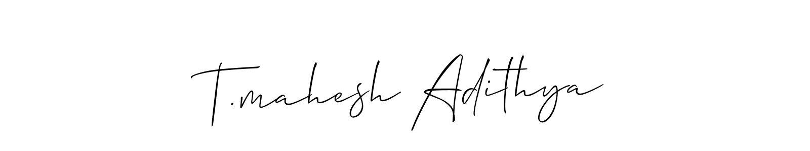 Create a beautiful signature design for name T.mahesh Adithya. With this signature (Allison_Script) fonts, you can make a handwritten signature for free. T.mahesh Adithya signature style 2 images and pictures png