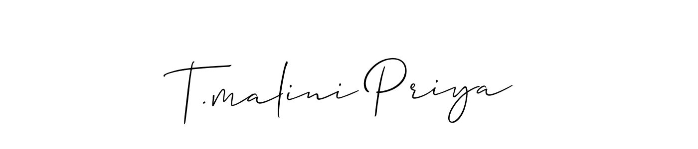 if you are searching for the best signature style for your name T.malini Priya. so please give up your signature search. here we have designed multiple signature styles  using Allison_Script. T.malini Priya signature style 2 images and pictures png