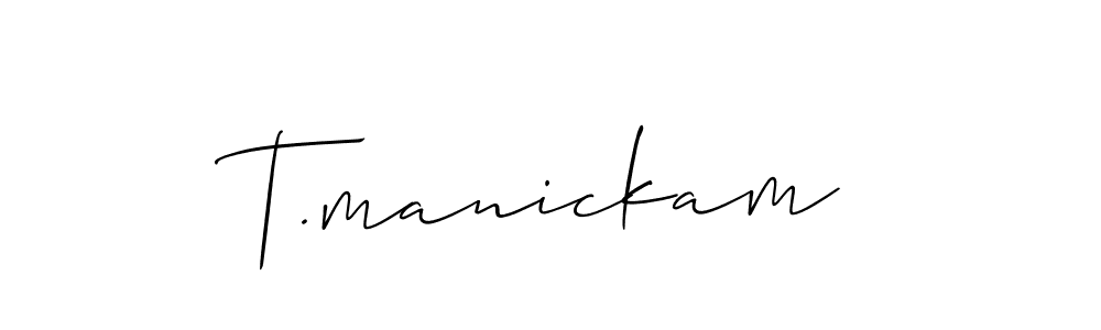 The best way (Allison_Script) to make a short signature is to pick only two or three words in your name. The name T.manickam include a total of six letters. For converting this name. T.manickam signature style 2 images and pictures png