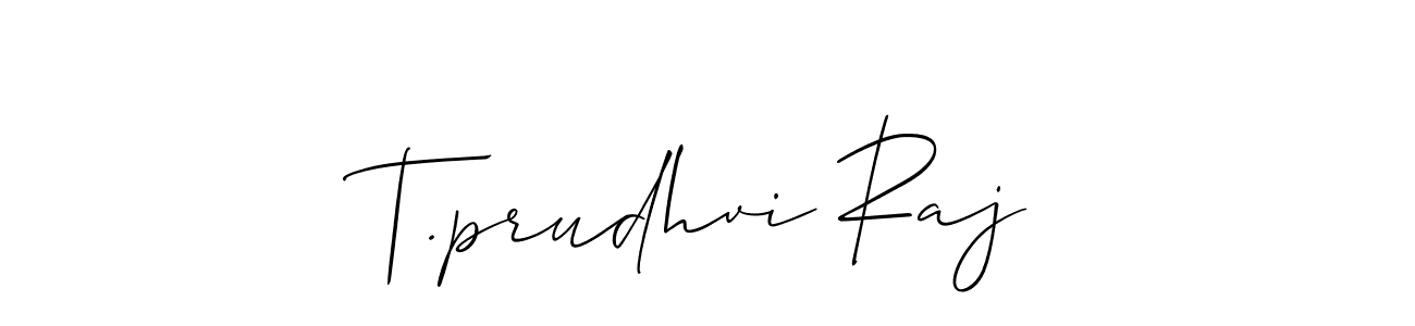 The best way (Allison_Script) to make a short signature is to pick only two or three words in your name. The name T.prudhvi Raj include a total of six letters. For converting this name. T.prudhvi Raj signature style 2 images and pictures png