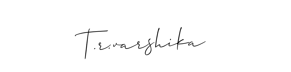 This is the best signature style for the T.r.varshika name. Also you like these signature font (Allison_Script). Mix name signature. T.r.varshika signature style 2 images and pictures png