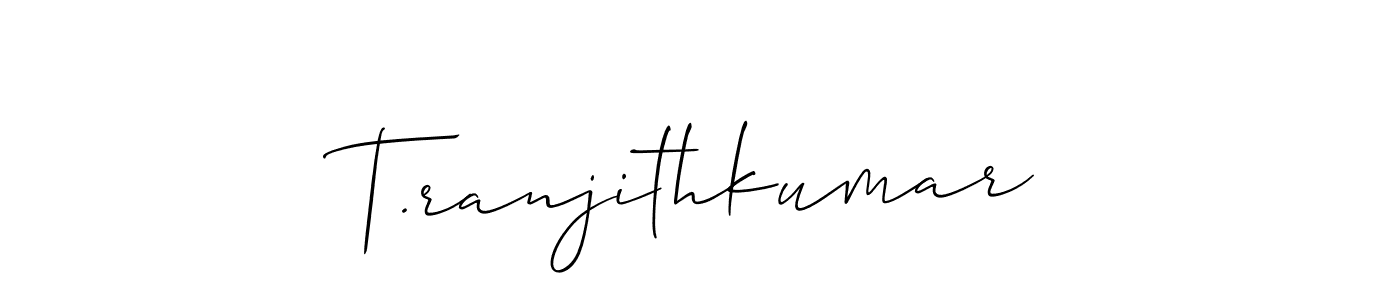 The best way (Allison_Script) to make a short signature is to pick only two or three words in your name. The name T.ranjithkumar include a total of six letters. For converting this name. T.ranjithkumar signature style 2 images and pictures png