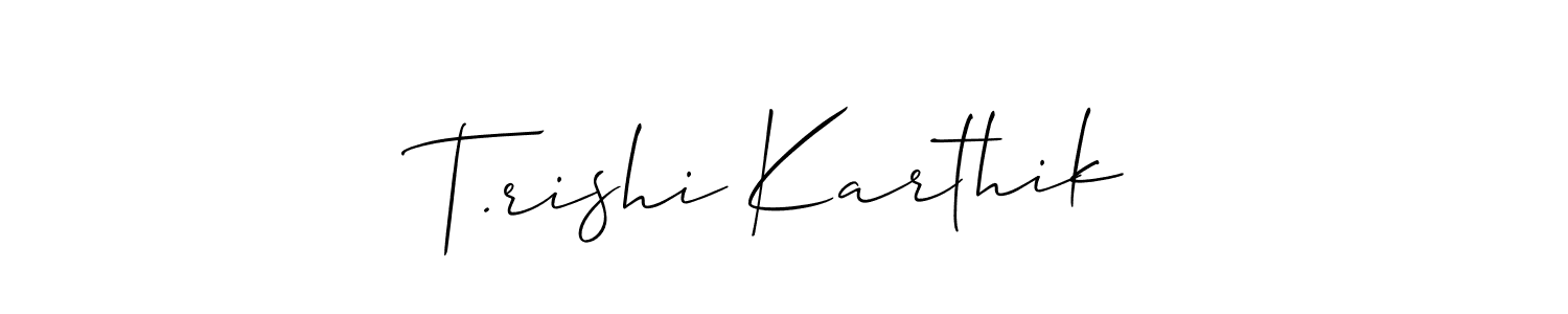 Use a signature maker to create a handwritten signature online. With this signature software, you can design (Allison_Script) your own signature for name T.rishi Karthik. T.rishi Karthik signature style 2 images and pictures png