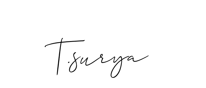 How to make T.surya name signature. Use Allison_Script style for creating short signs online. This is the latest handwritten sign. T.surya signature style 2 images and pictures png