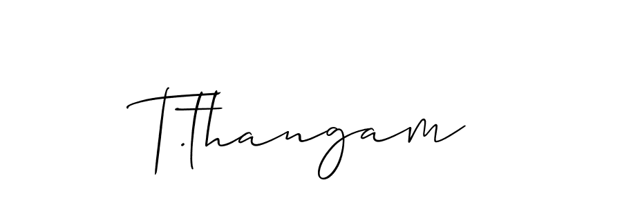 Similarly Allison_Script is the best handwritten signature design. Signature creator online .You can use it as an online autograph creator for name T.thangam. T.thangam signature style 2 images and pictures png