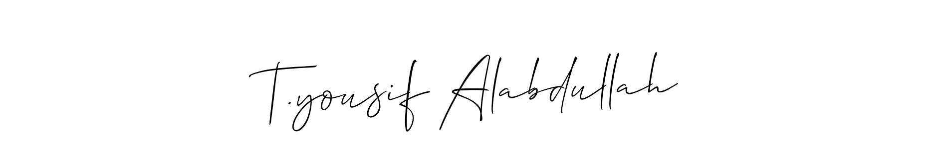 How to make T.yousif Alabdullah name signature. Use Allison_Script style for creating short signs online. This is the latest handwritten sign. T.yousif Alabdullah signature style 2 images and pictures png