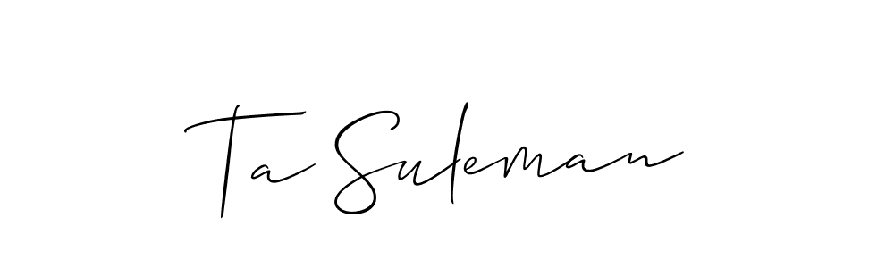 It looks lik you need a new signature style for name Ta Suleman. Design unique handwritten (Allison_Script) signature with our free signature maker in just a few clicks. Ta Suleman signature style 2 images and pictures png