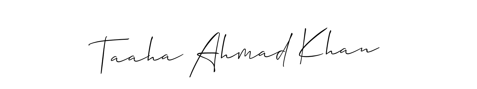 Use a signature maker to create a handwritten signature online. With this signature software, you can design (Allison_Script) your own signature for name Taaha Ahmad Khan. Taaha Ahmad Khan signature style 2 images and pictures png