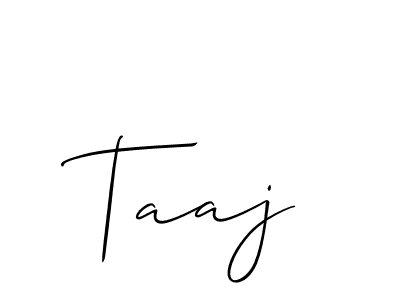 Design your own signature with our free online signature maker. With this signature software, you can create a handwritten (Allison_Script) signature for name Taaj. Taaj signature style 2 images and pictures png