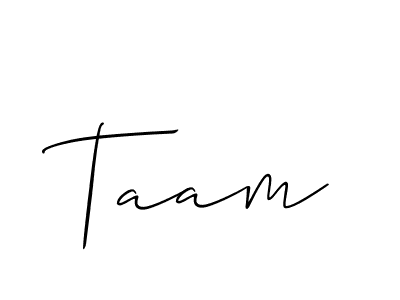 Design your own signature with our free online signature maker. With this signature software, you can create a handwritten (Allison_Script) signature for name Taam. Taam signature style 2 images and pictures png