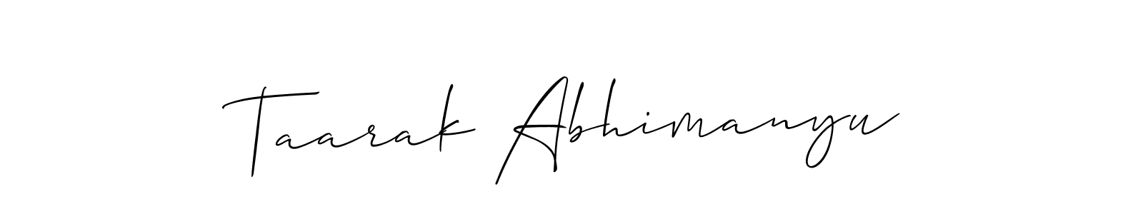 Use a signature maker to create a handwritten signature online. With this signature software, you can design (Allison_Script) your own signature for name Taarak Abhimanyu. Taarak Abhimanyu signature style 2 images and pictures png