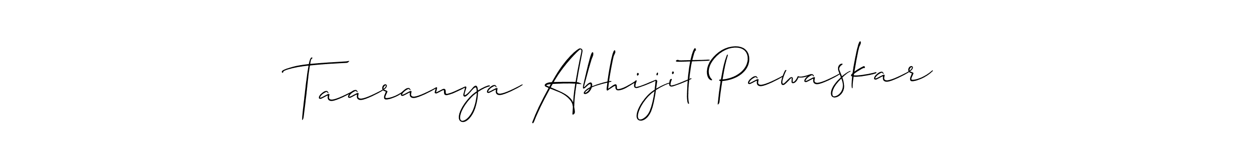 This is the best signature style for the Taaranya Abhijit Pawaskar name. Also you like these signature font (Allison_Script). Mix name signature. Taaranya Abhijit Pawaskar signature style 2 images and pictures png