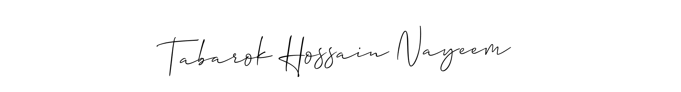 The best way (Allison_Script) to make a short signature is to pick only two or three words in your name. The name Tabarok Hossain Nayeem include a total of six letters. For converting this name. Tabarok Hossain Nayeem signature style 2 images and pictures png