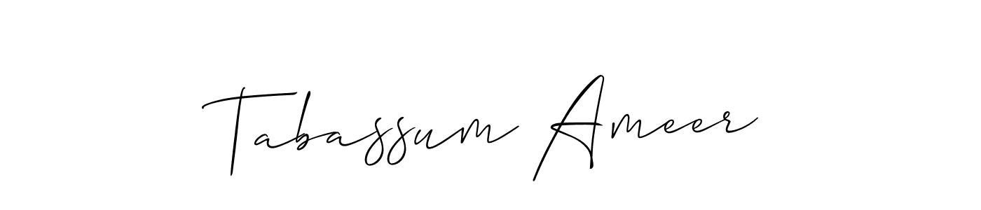 The best way (Allison_Script) to make a short signature is to pick only two or three words in your name. The name Tabassum Ameer include a total of six letters. For converting this name. Tabassum Ameer signature style 2 images and pictures png