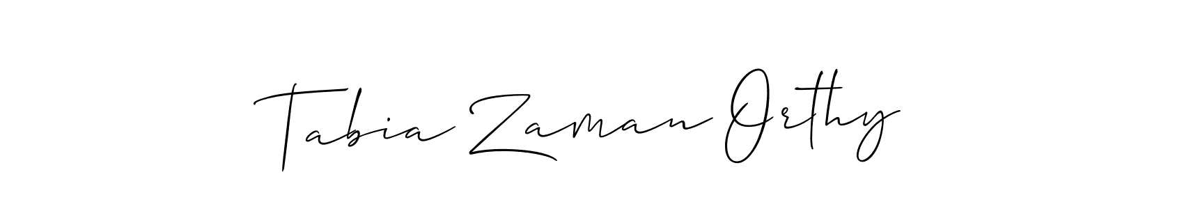 How to make Tabia Zaman Orthy name signature. Use Allison_Script style for creating short signs online. This is the latest handwritten sign. Tabia Zaman Orthy signature style 2 images and pictures png