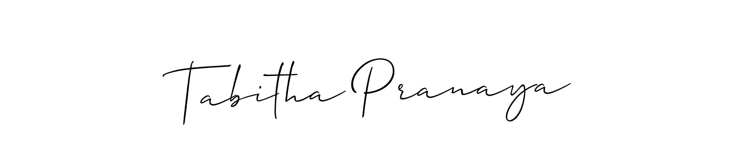 Tabitha Pranaya stylish signature style. Best Handwritten Sign (Allison_Script) for my name. Handwritten Signature Collection Ideas for my name Tabitha Pranaya. Tabitha Pranaya signature style 2 images and pictures png