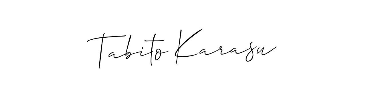 Allison_Script is a professional signature style that is perfect for those who want to add a touch of class to their signature. It is also a great choice for those who want to make their signature more unique. Get Tabito Karasu name to fancy signature for free. Tabito Karasu signature style 2 images and pictures png