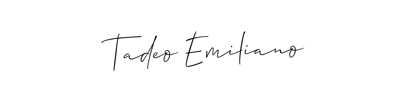 The best way (Allison_Script) to make a short signature is to pick only two or three words in your name. The name Tadeo Emiliano include a total of six letters. For converting this name. Tadeo Emiliano signature style 2 images and pictures png