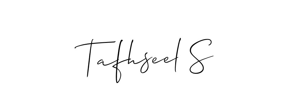 It looks lik you need a new signature style for name Tafhseel S. Design unique handwritten (Allison_Script) signature with our free signature maker in just a few clicks. Tafhseel S signature style 2 images and pictures png