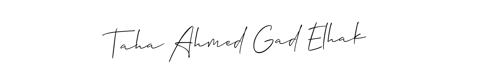 Design your own signature with our free online signature maker. With this signature software, you can create a handwritten (Allison_Script) signature for name Taha Ahmed Gad Elhak. Taha Ahmed Gad Elhak signature style 2 images and pictures png