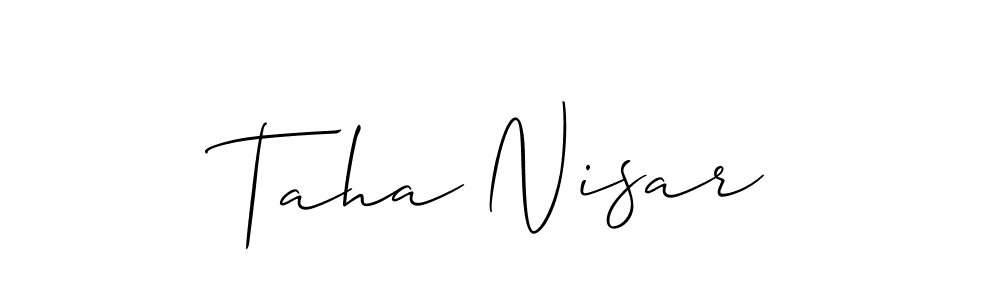 The best way (Allison_Script) to make a short signature is to pick only two or three words in your name. The name Taha Nisar include a total of six letters. For converting this name. Taha Nisar signature style 2 images and pictures png