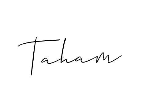 The best way (Allison_Script) to make a short signature is to pick only two or three words in your name. The name Taham include a total of six letters. For converting this name. Taham signature style 2 images and pictures png