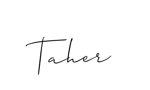 The best way (Allison_Script) to make a short signature is to pick only two or three words in your name. The name Taher include a total of six letters. For converting this name. Taher signature style 2 images and pictures png