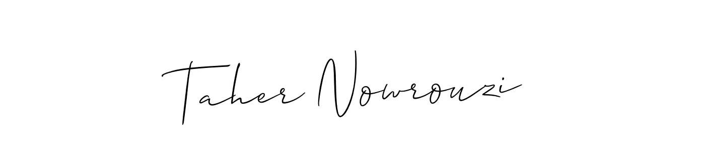 if you are searching for the best signature style for your name Taher Nowrouzi. so please give up your signature search. here we have designed multiple signature styles  using Allison_Script. Taher Nowrouzi signature style 2 images and pictures png