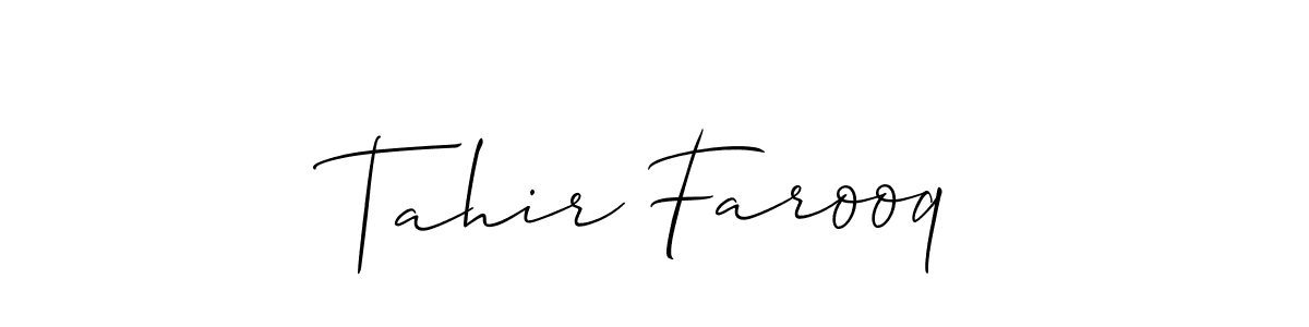 How to make Tahir Farooq name signature. Use Allison_Script style for creating short signs online. This is the latest handwritten sign. Tahir Farooq signature style 2 images and pictures png