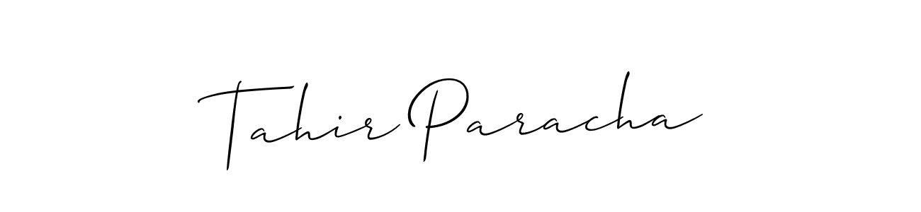 Make a short Tahir Paracha signature style. Manage your documents anywhere anytime using Allison_Script. Create and add eSignatures, submit forms, share and send files easily. Tahir Paracha signature style 2 images and pictures png