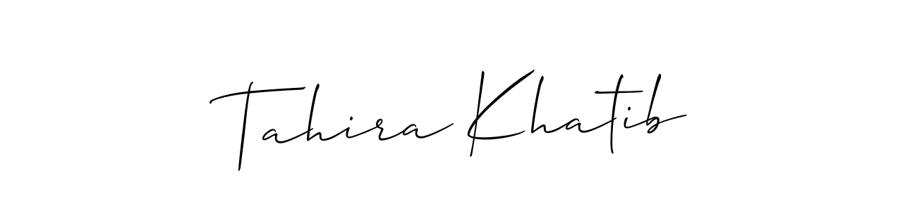 Create a beautiful signature design for name Tahira Khatib. With this signature (Allison_Script) fonts, you can make a handwritten signature for free. Tahira Khatib signature style 2 images and pictures png