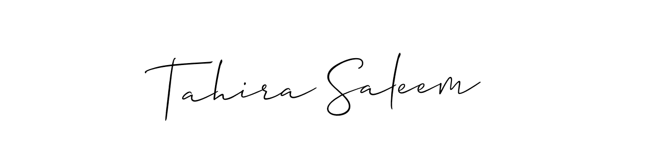 The best way (Allison_Script) to make a short signature is to pick only two or three words in your name. The name Tahira Saleem include a total of six letters. For converting this name. Tahira Saleem signature style 2 images and pictures png