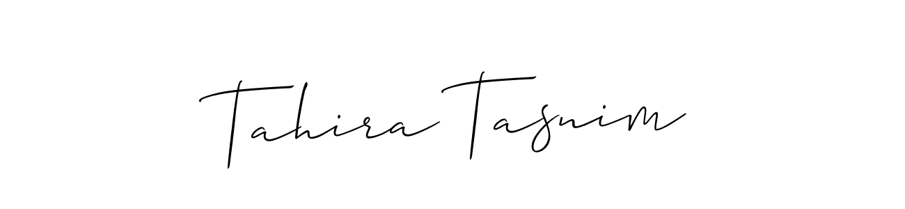 You should practise on your own different ways (Allison_Script) to write your name (Tahira Tasnim) in signature. don't let someone else do it for you. Tahira Tasnim signature style 2 images and pictures png