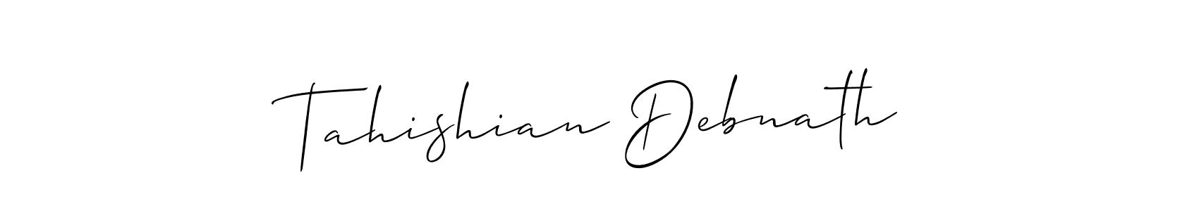 if you are searching for the best signature style for your name Tahishian Debnath. so please give up your signature search. here we have designed multiple signature styles  using Allison_Script. Tahishian Debnath signature style 2 images and pictures png