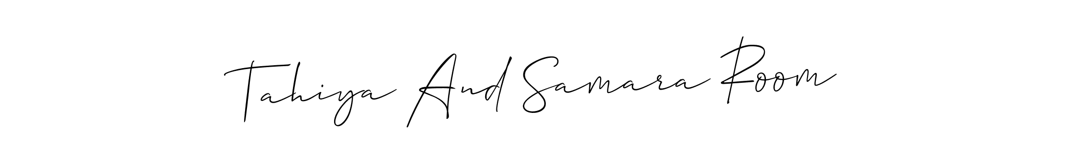 Make a beautiful signature design for name Tahiya And Samara Room. With this signature (Allison_Script) style, you can create a handwritten signature for free. Tahiya And Samara Room signature style 2 images and pictures png