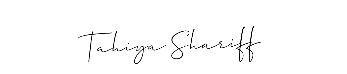 Create a beautiful signature design for name Tahiya Shariff. With this signature (Allison_Script) fonts, you can make a handwritten signature for free. Tahiya Shariff signature style 2 images and pictures png