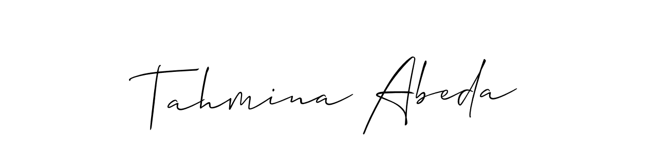 Design your own signature with our free online signature maker. With this signature software, you can create a handwritten (Allison_Script) signature for name Tahmina Abeda. Tahmina Abeda signature style 2 images and pictures png