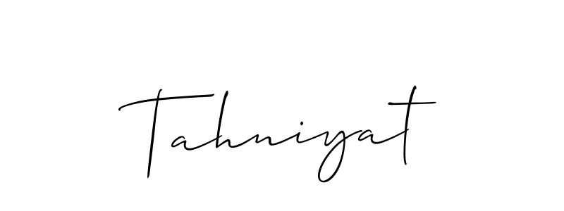Tahniyat stylish signature style. Best Handwritten Sign (Allison_Script) for my name. Handwritten Signature Collection Ideas for my name Tahniyat. Tahniyat signature style 2 images and pictures png