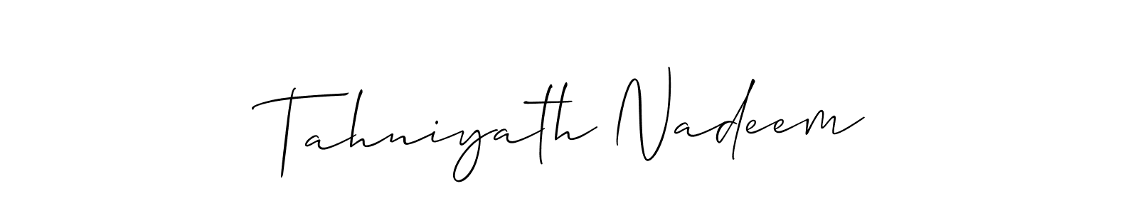 Make a beautiful signature design for name Tahniyath Nadeem. With this signature (Allison_Script) style, you can create a handwritten signature for free. Tahniyath Nadeem signature style 2 images and pictures png