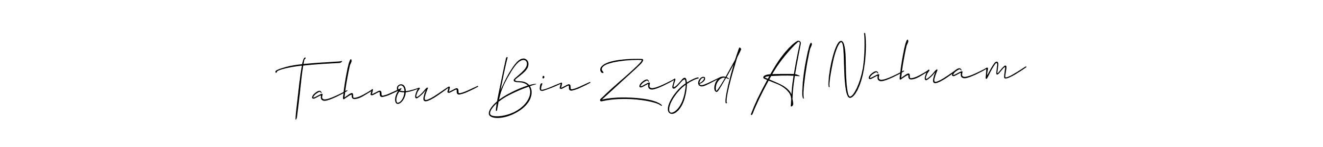 How to make Tahnoun Bin Zayed Al Nahuam signature? Allison_Script is a professional autograph style. Create handwritten signature for Tahnoun Bin Zayed Al Nahuam name. Tahnoun Bin Zayed Al Nahuam signature style 2 images and pictures png