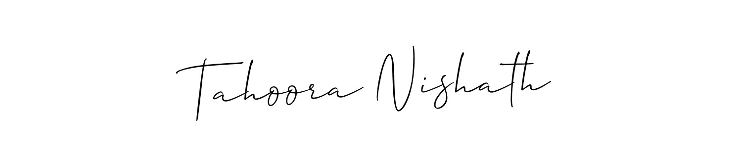 You should practise on your own different ways (Allison_Script) to write your name (Tahoora Nishath) in signature. don't let someone else do it for you. Tahoora Nishath signature style 2 images and pictures png