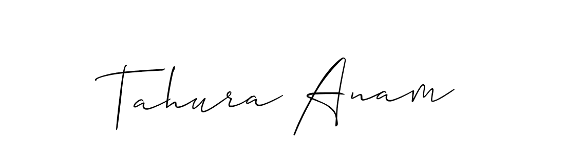Use a signature maker to create a handwritten signature online. With this signature software, you can design (Allison_Script) your own signature for name Tahura Anam. Tahura Anam signature style 2 images and pictures png