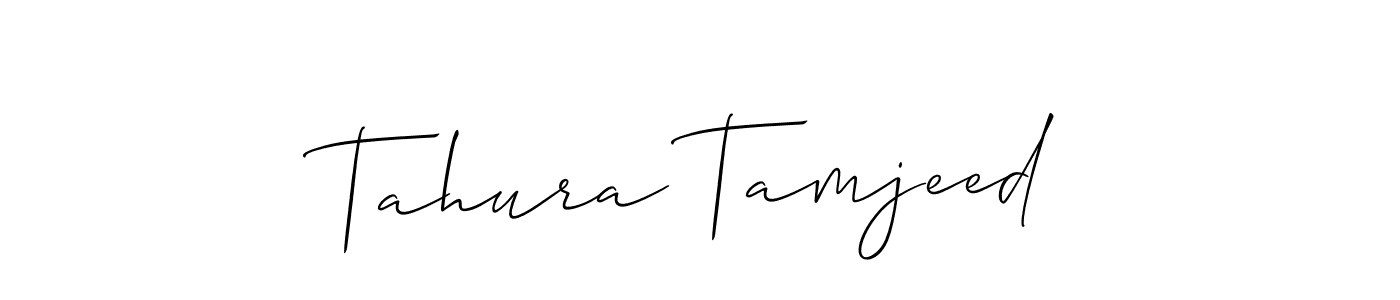 Allison_Script is a professional signature style that is perfect for those who want to add a touch of class to their signature. It is also a great choice for those who want to make their signature more unique. Get Tahura Tamjeed name to fancy signature for free. Tahura Tamjeed signature style 2 images and pictures png