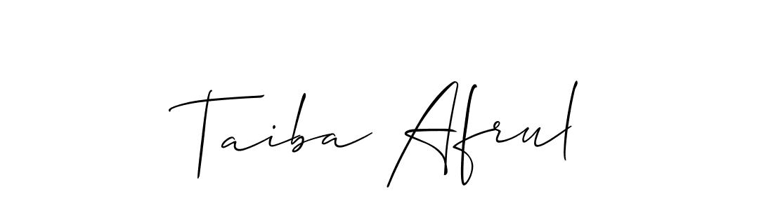 How to make Taiba Afrul name signature. Use Allison_Script style for creating short signs online. This is the latest handwritten sign. Taiba Afrul signature style 2 images and pictures png