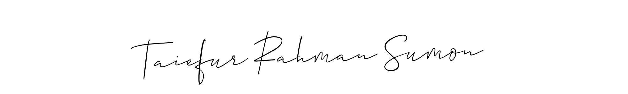 The best way (Allison_Script) to make a short signature is to pick only two or three words in your name. The name Taiefur Rahman Sumon include a total of six letters. For converting this name. Taiefur Rahman Sumon signature style 2 images and pictures png