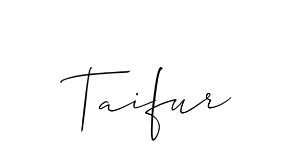 Use a signature maker to create a handwritten signature online. With this signature software, you can design (Allison_Script) your own signature for name Taifur. Taifur signature style 2 images and pictures png