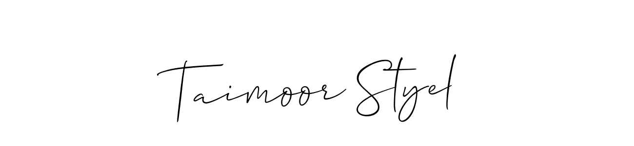 How to make Taimoor Styel name signature. Use Allison_Script style for creating short signs online. This is the latest handwritten sign. Taimoor Styel signature style 2 images and pictures png