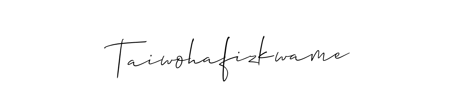 The best way (Allison_Script) to make a short signature is to pick only two or three words in your name. The name Taiwohafizkwame include a total of six letters. For converting this name. Taiwohafizkwame signature style 2 images and pictures png