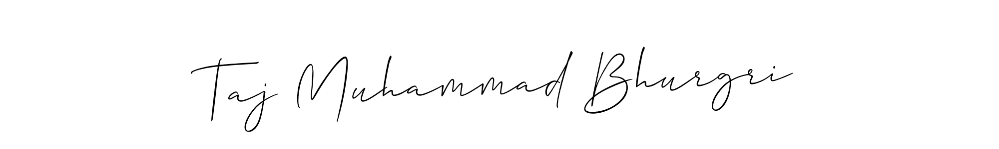 Allison_Script is a professional signature style that is perfect for those who want to add a touch of class to their signature. It is also a great choice for those who want to make their signature more unique. Get Taj Muhammad Bhurgri name to fancy signature for free. Taj Muhammad Bhurgri signature style 2 images and pictures png